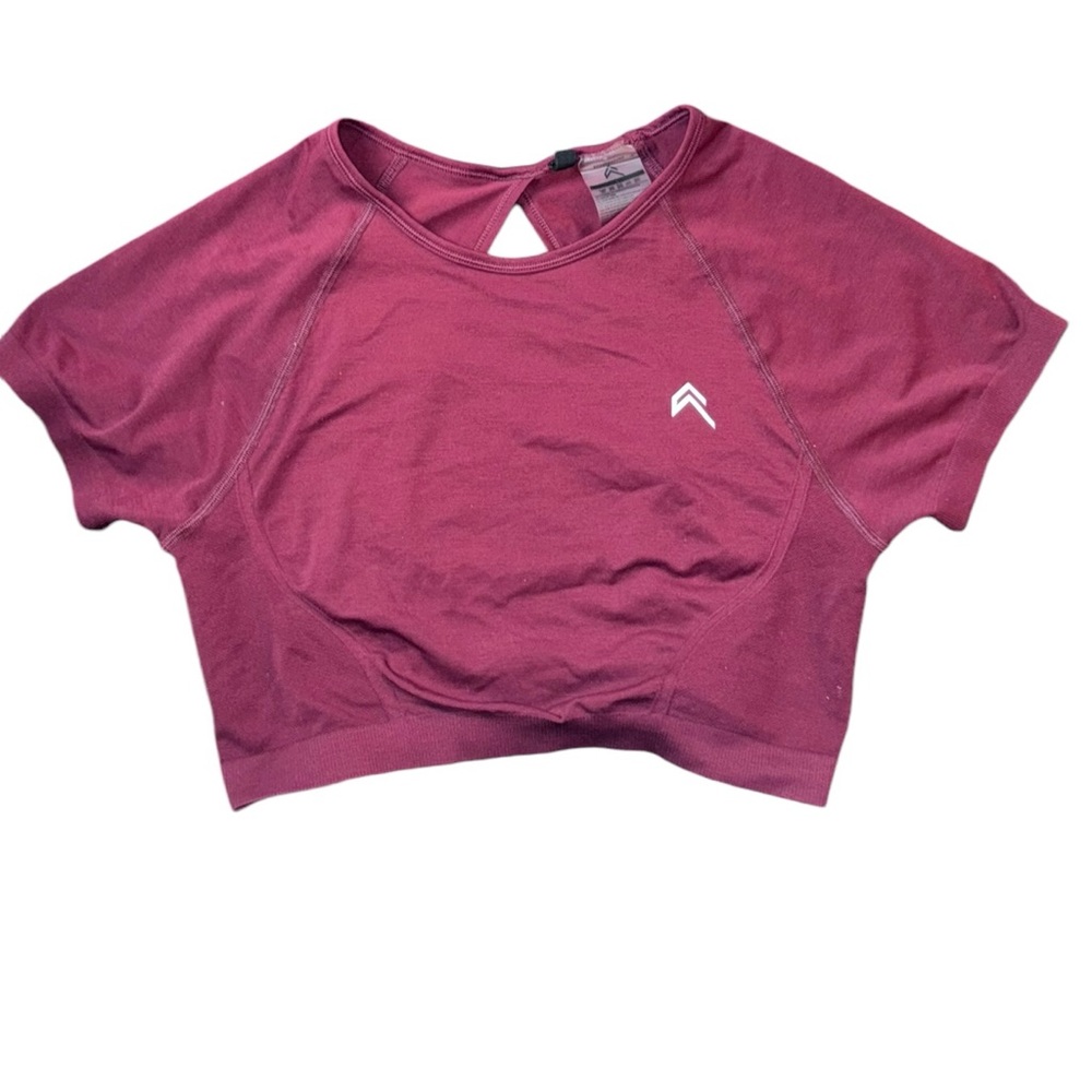 Effortless Seamless Short Sleeve Crop Top - size L color ROSEWOOD